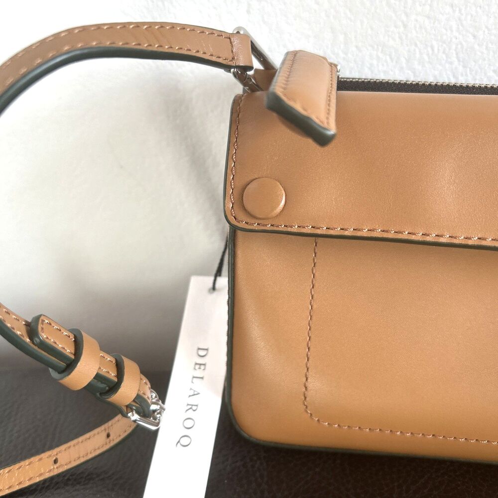DELAROQ Triplo Caramel Leather Crossbody/Shoulder Bag W/ Adjustable Strap NEW - Picture 3 of 13
